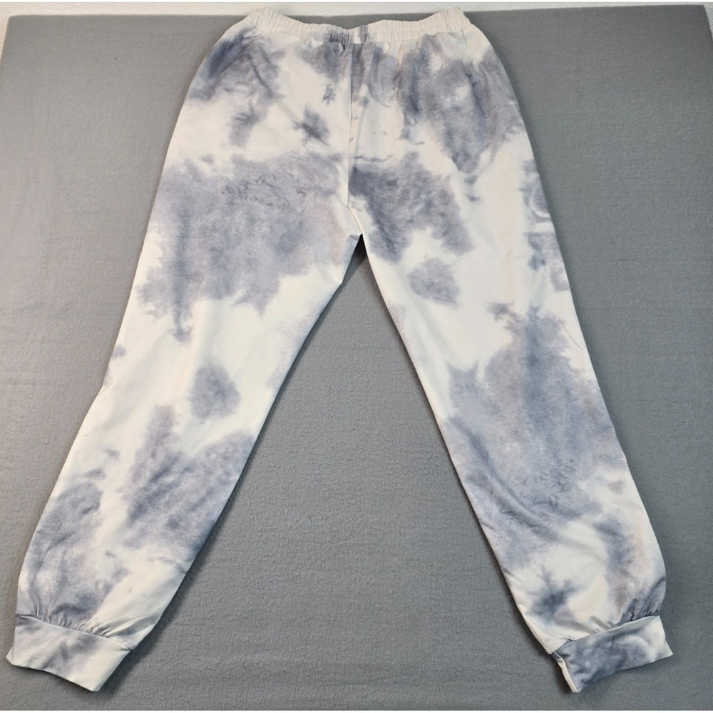 Tie Dye Jogger Pants Size L Blue White Lounge Sweatpants Elastic Waist Pocets - Picture 3 of 10